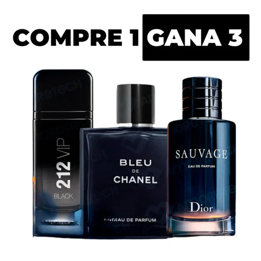 🔥 COMPRE 1 Y LLÉVESE 3 PERFUMES IMPORTADOS 🔥  Sauvage + Bleu de Chanel + 212 Vip Black