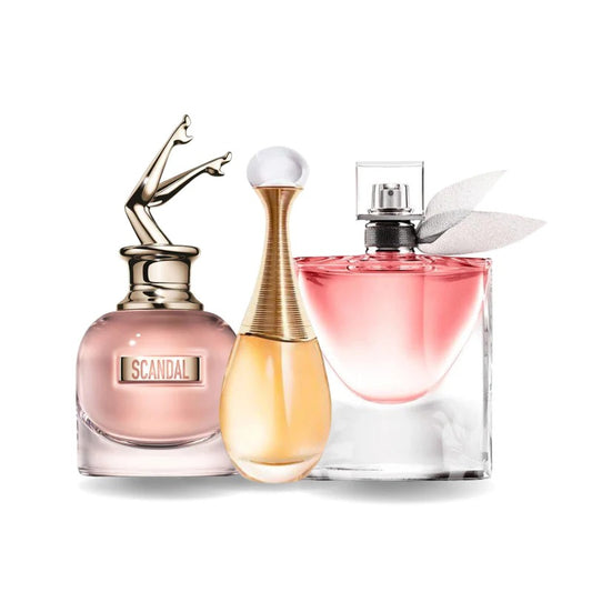 PROMO 3 Perfumes para Dama SCANDAL 90ml, JADORE 100ml Y VIDA BELLA 75 ml GRAN DURACIÓN